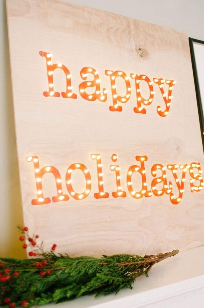 Wooden Sign Glowing Holiday Letters