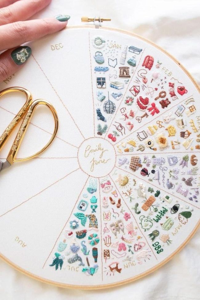 Aqua Coral Lemon Embroidery Hoop