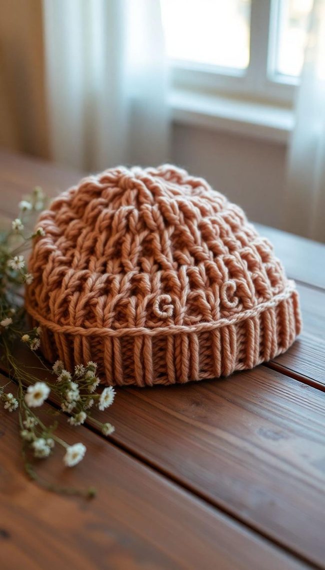 Monogrammed Gray Crochet Beanie