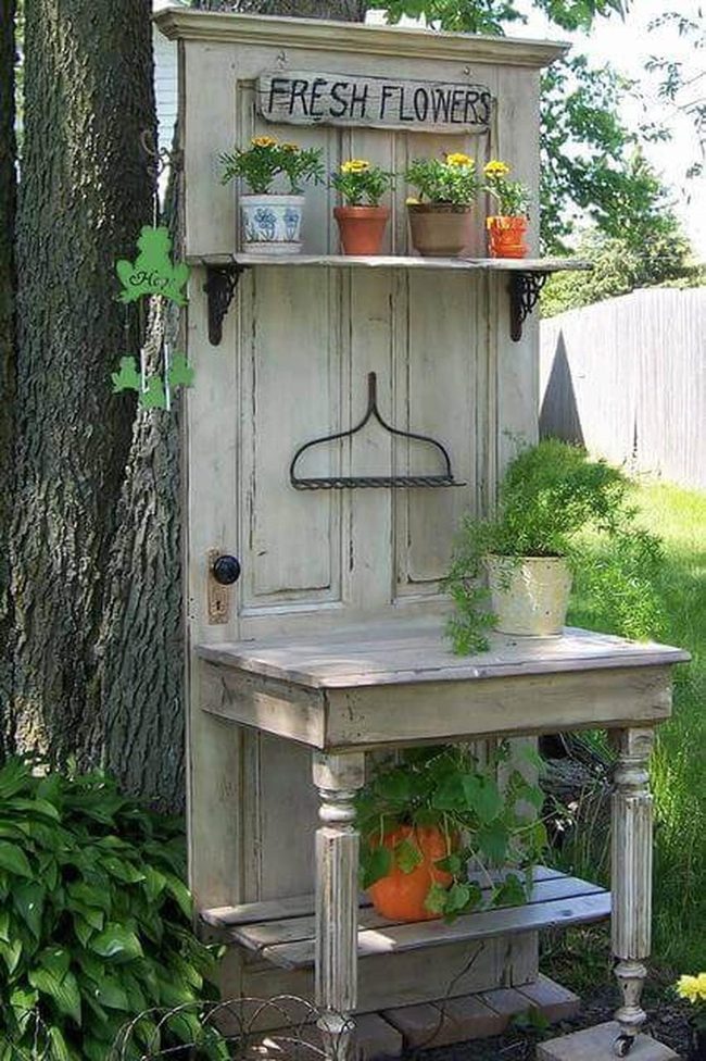 Weathered Wood Potting Bench Setup