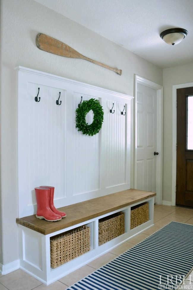 Wicker Basket Entryway Bench