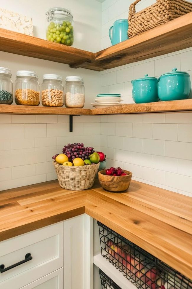 White Subway Tile With Warm Walnut Countertops