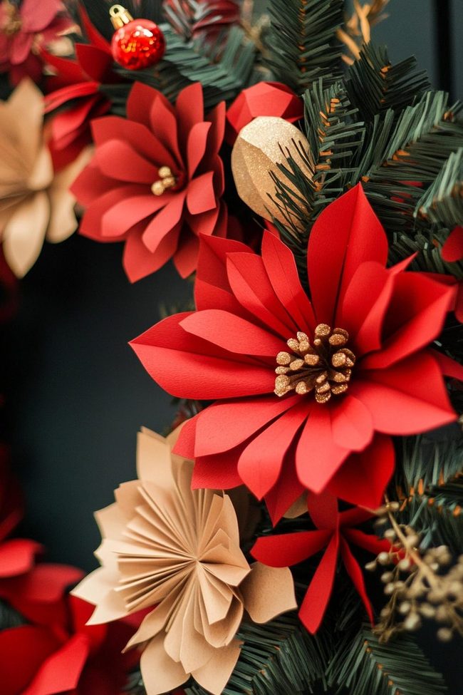 Colorful Paper Flowers Festive Wreath