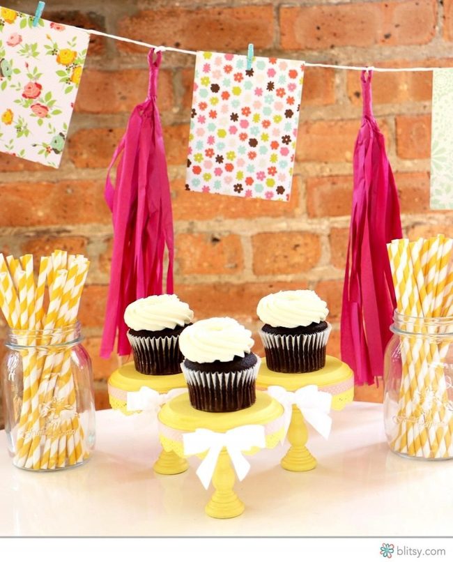 Yellow Cupcake Stands With White Bows