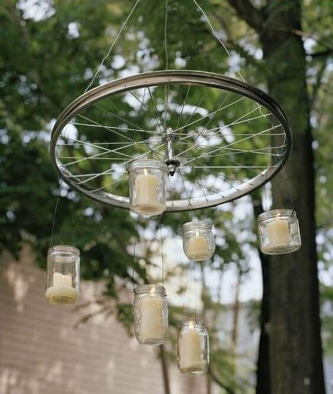 Bicycle Wheel Candle Chandelier