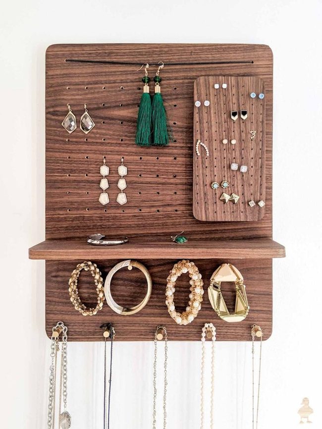Dark Wood Jewelry Display Wall