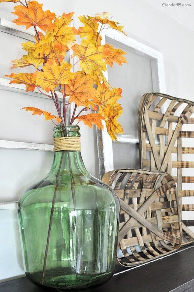 Orange Leaves In Deep Green Glass
