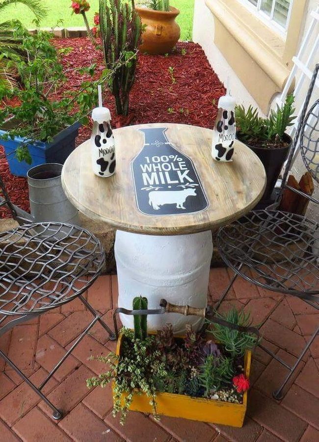 White Metal Jug Wooden Patio Table