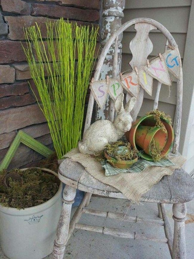Weathered Wood, White Bunny, Spring Blooms