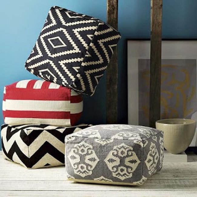 Black And White Geometric Poufs