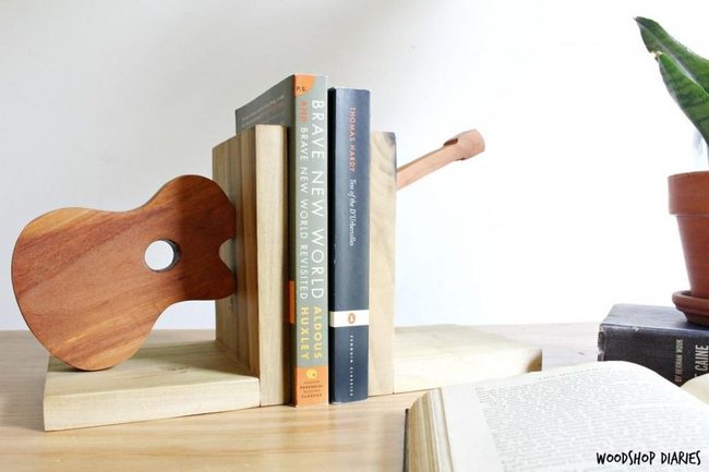 Guitar Silhouette Wooden Bookends
