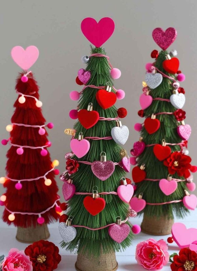 Pink Heart Mini Trees
