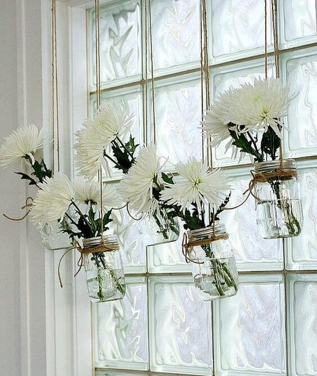 Suspended White Blooms Glass Jars
