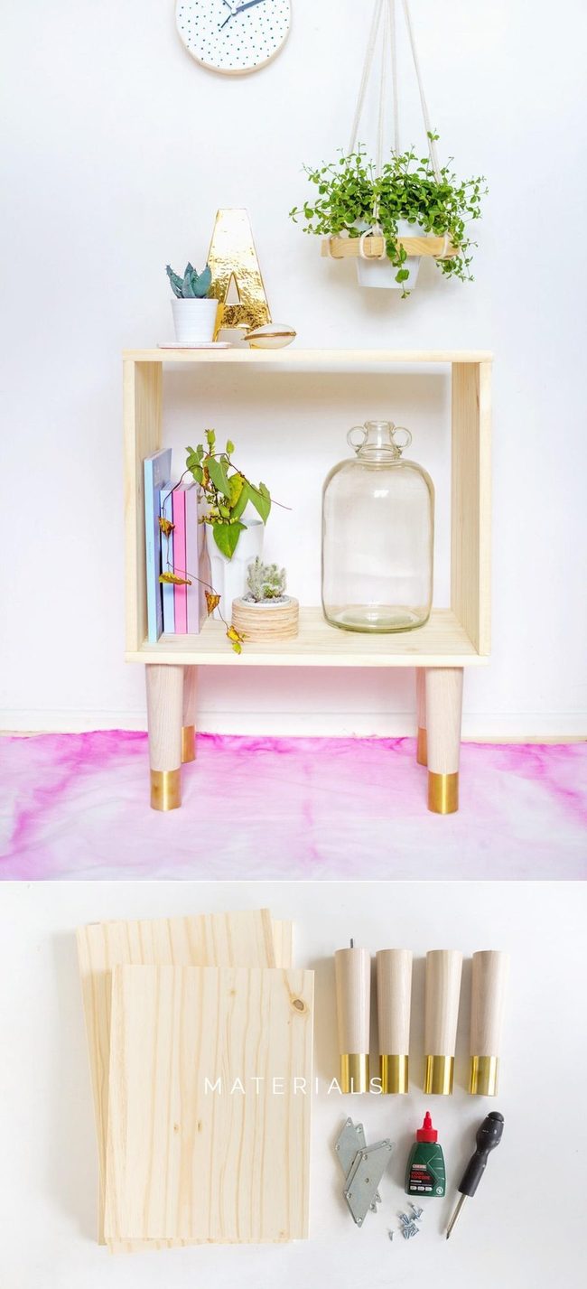 Gold-Trimmed Wood Shelves With Greenery