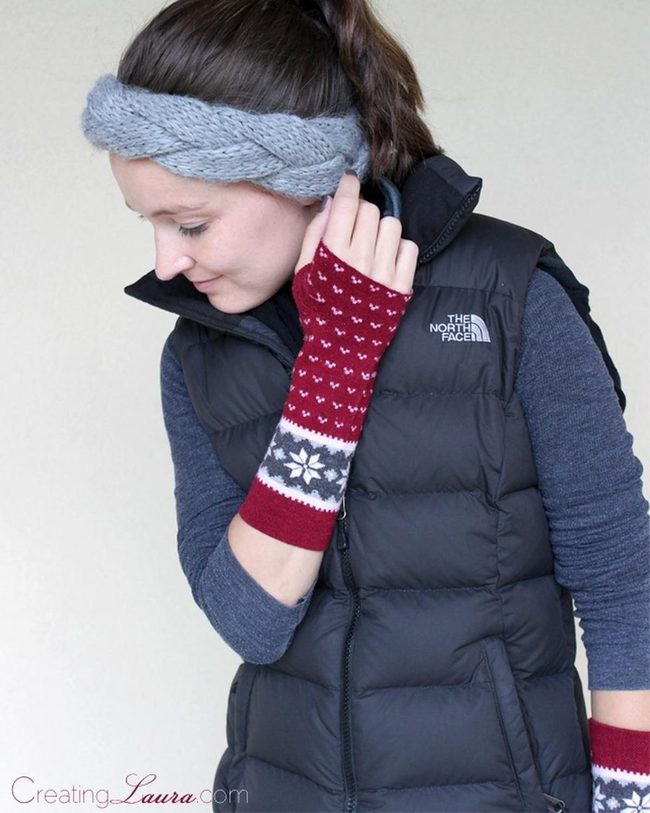 Red Fingerless Gloves Bold Pattern Statement