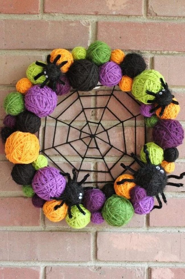 Colorful Yarn Balls Halloween Wreath