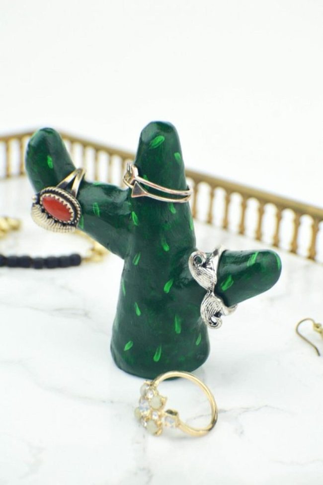 Green Ceramic Cactus With Gold Accents