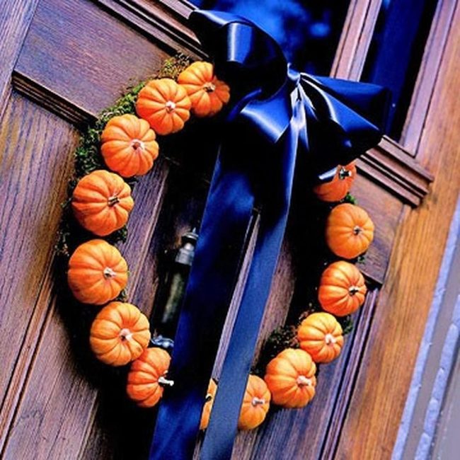Orange Pumpkins Black Ribbon Door