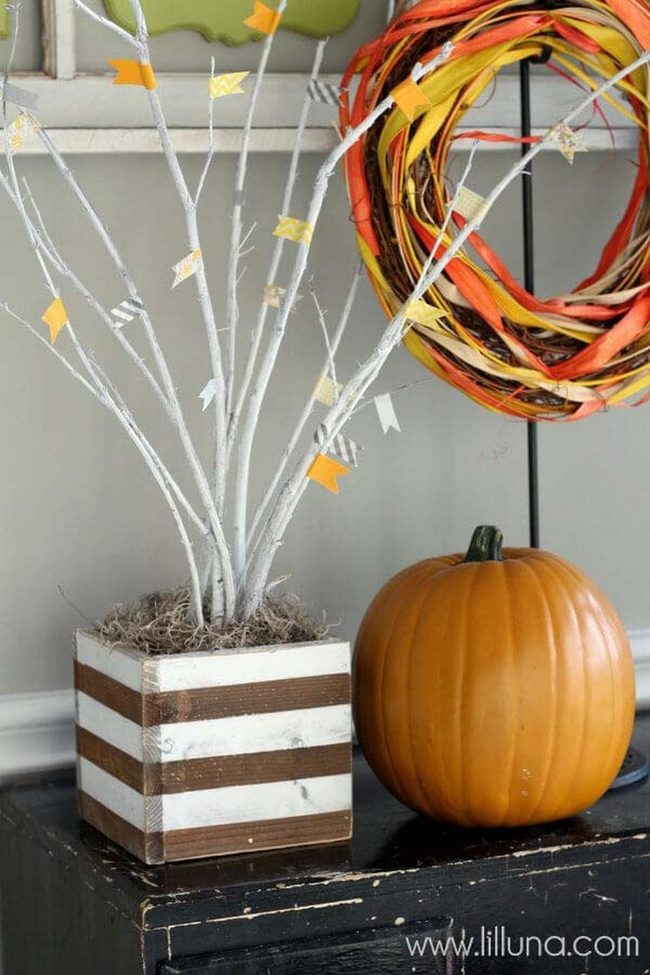 Brown Striped Planters With Woodland Branches