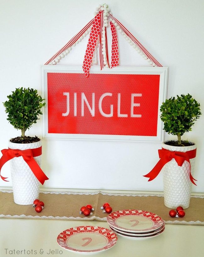 Red Ribbons White Ornaments Green Plants