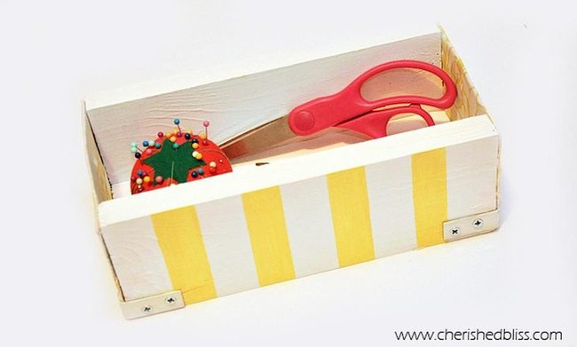 Bright Yellow Striped Sewing Box