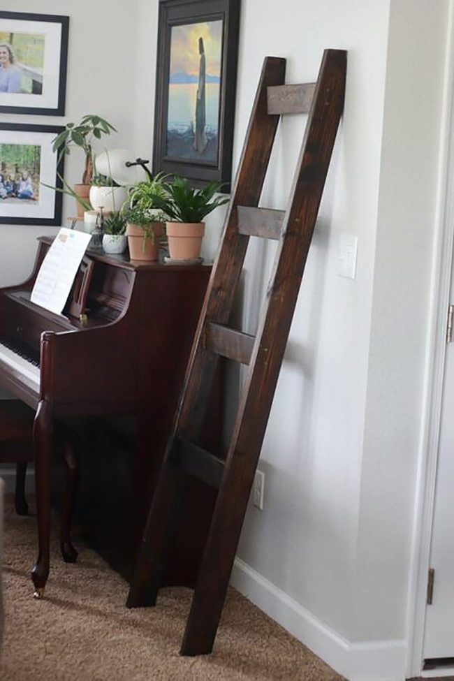 Dark Wood Blanket Ladder Storage