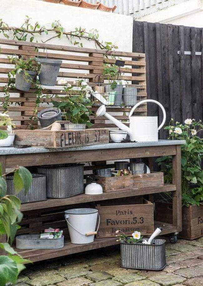 Wooden Potting Bench Storage Garden