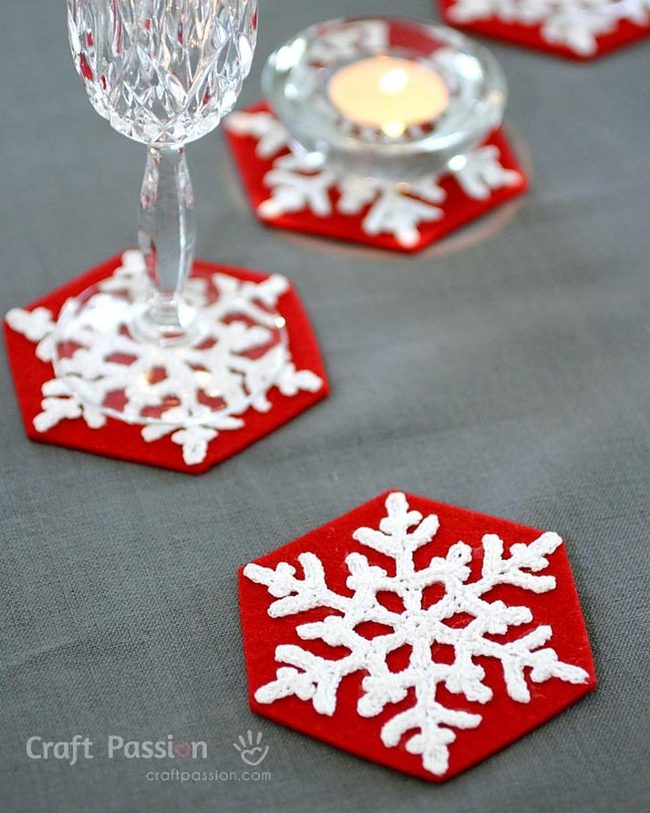 Red Hexagon Snowflake Coasters