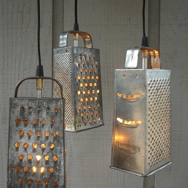 Upcycled Cheese Grater Pendant Lights