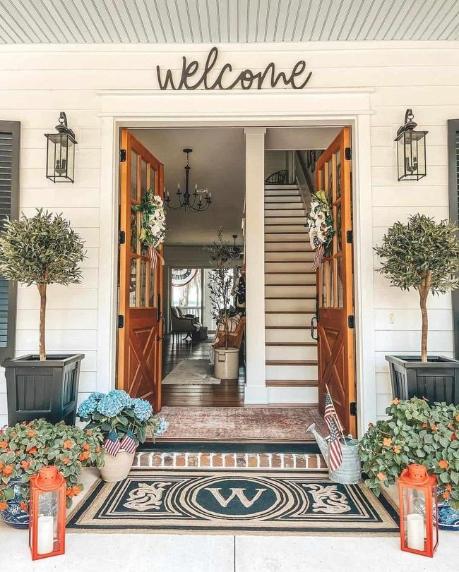 Stained Wood Doors White Wreaths