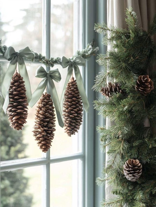Red Ribbon Pine Cone Windows