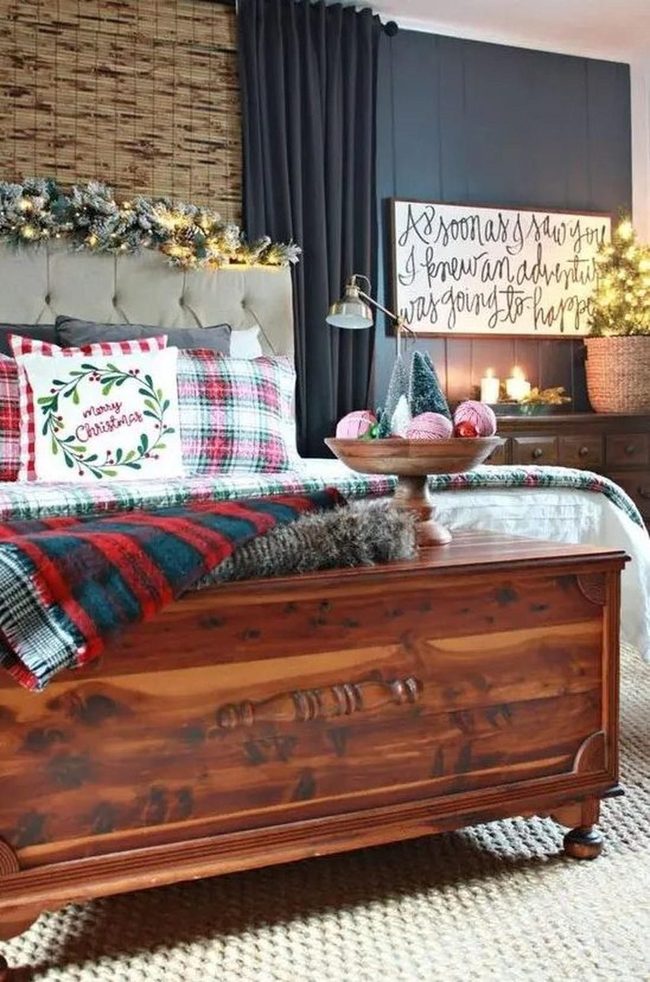 Red And Green Plaid Winter Bedroom