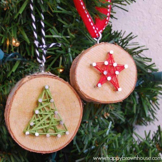 Twisted Yarn Wood Slice Ornaments