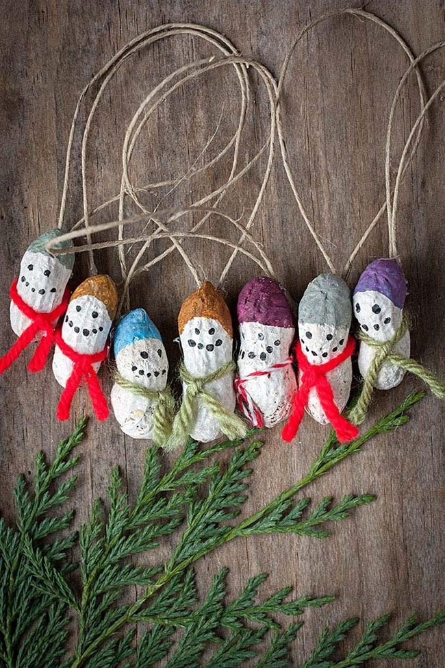 Painted Peanut Snowmen Ornaments