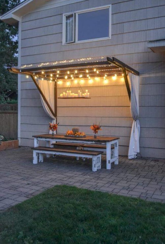 Backyard Canopy With Hanging Lights