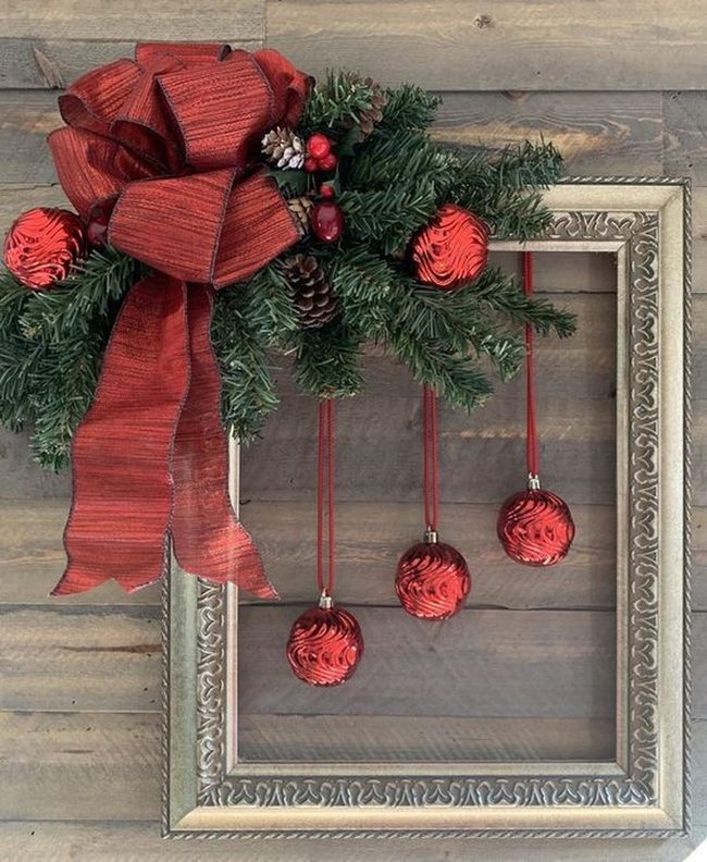 Silver Frames Red Ornaments Pine