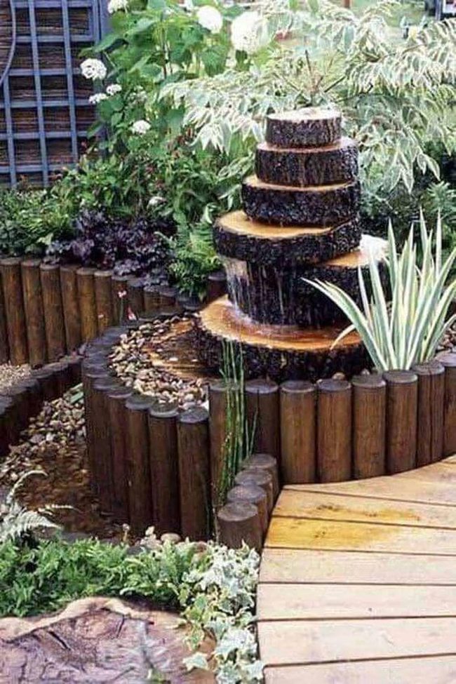 Cascading Logs Garden Fountain