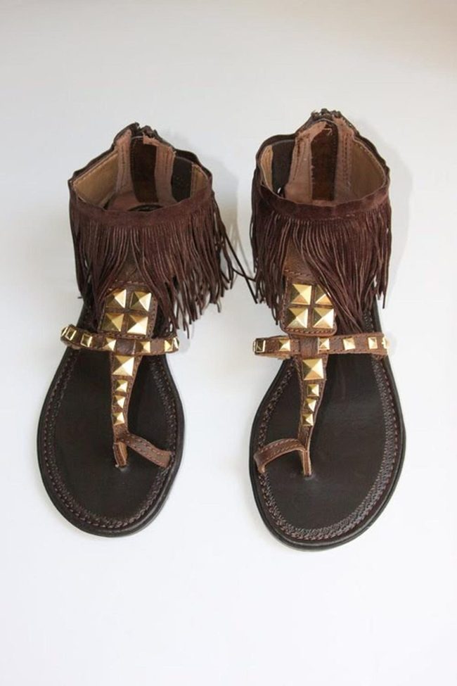 Gold Studs Dark Brown Leather