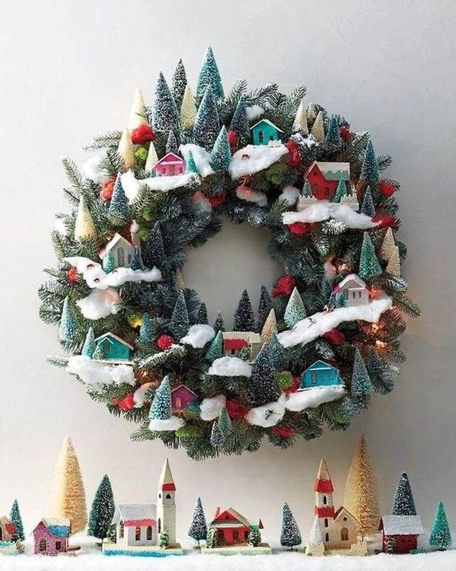 Frosted Village Scene In Bright Colors