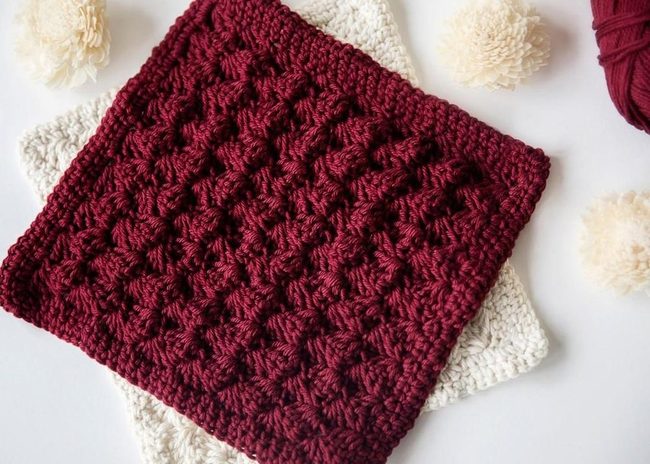 Deep Red Knitted Squares Gleaming