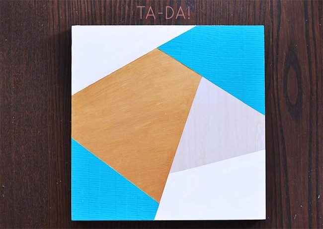 Blue And Gold Geometric Wood Art