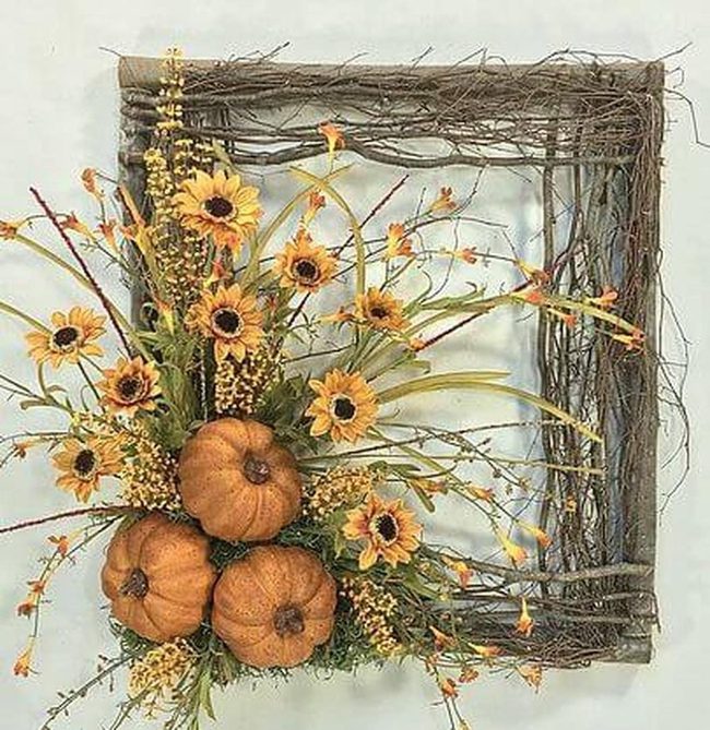 Burnt Orange Sunflowers With Pumpkins