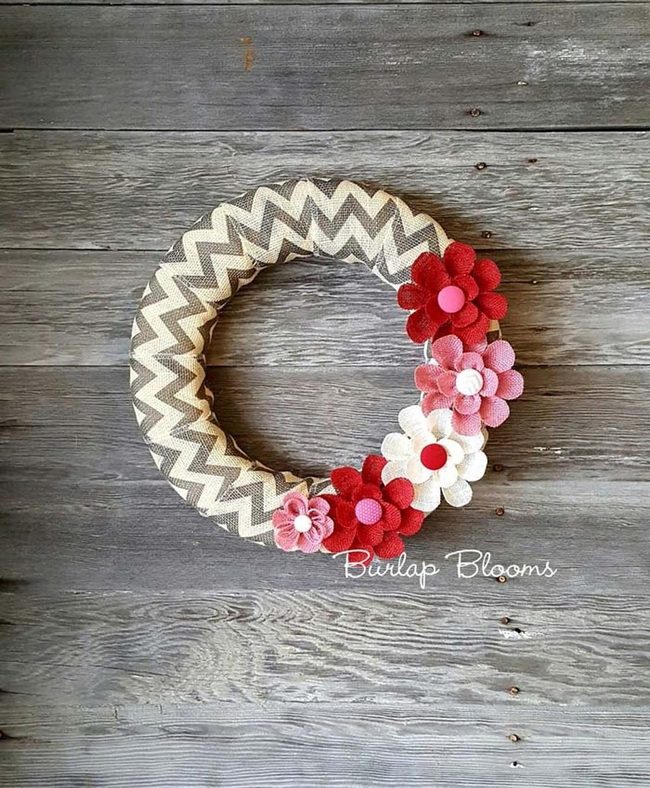 Chevron Burlap Valentine Wreath