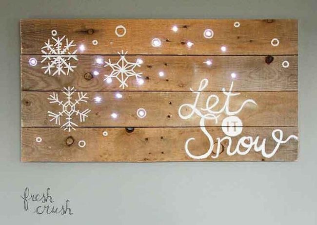 White Snowflakes On Natural Wood