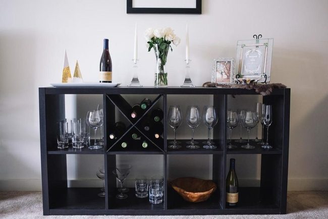 Black Shelves Wine Display Elegance
