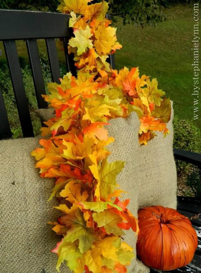 Orange Leaves Against Textured Burlap