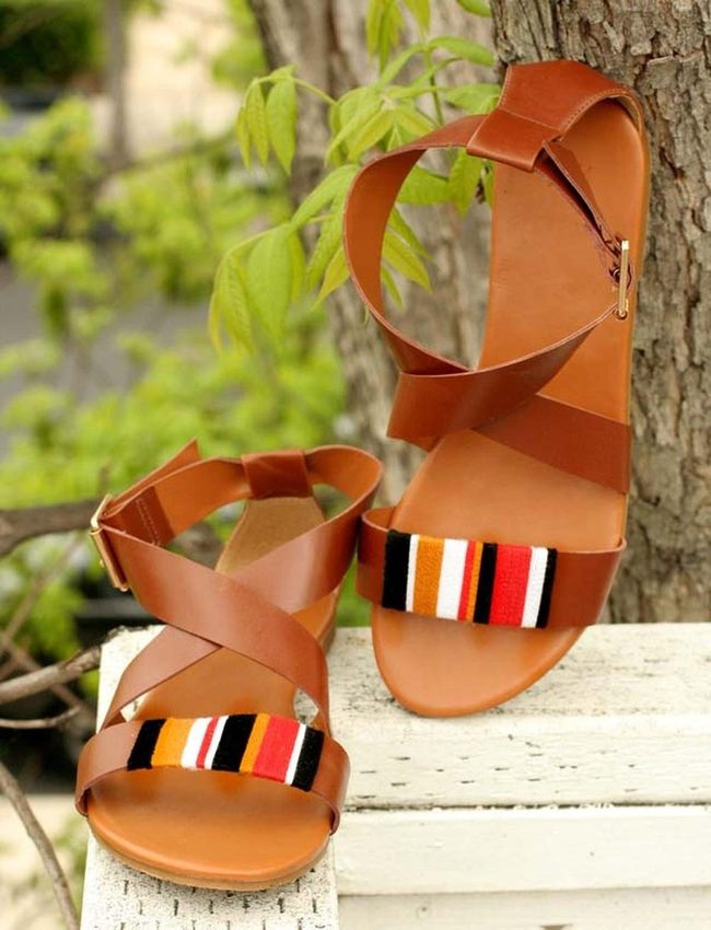 Brown Leather Straps With Colorful Toe Stripes