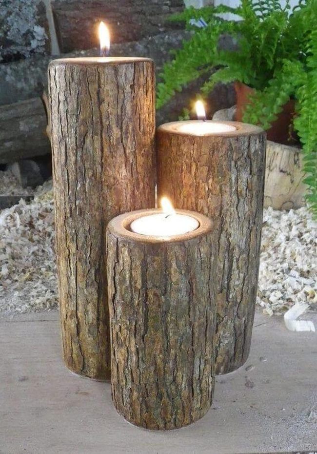 Natural Wood Log Candleholders
