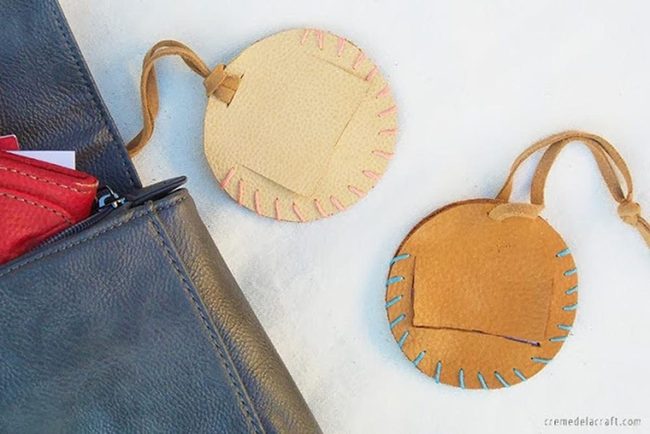 Pink And Blue Stitched Leather Pouches