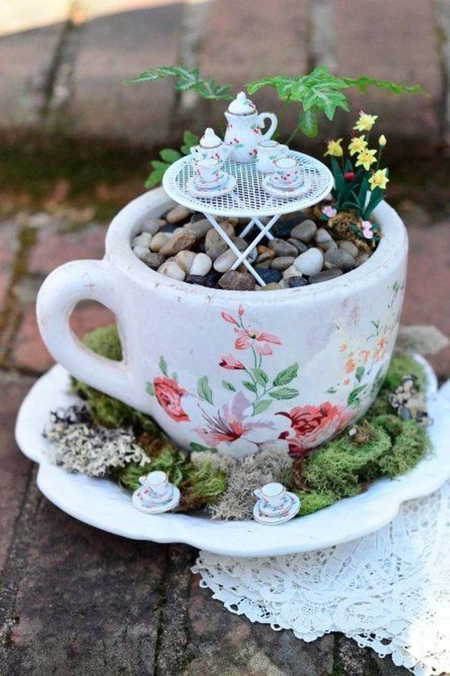Vintage Teacups Overflow With Trailing Plants